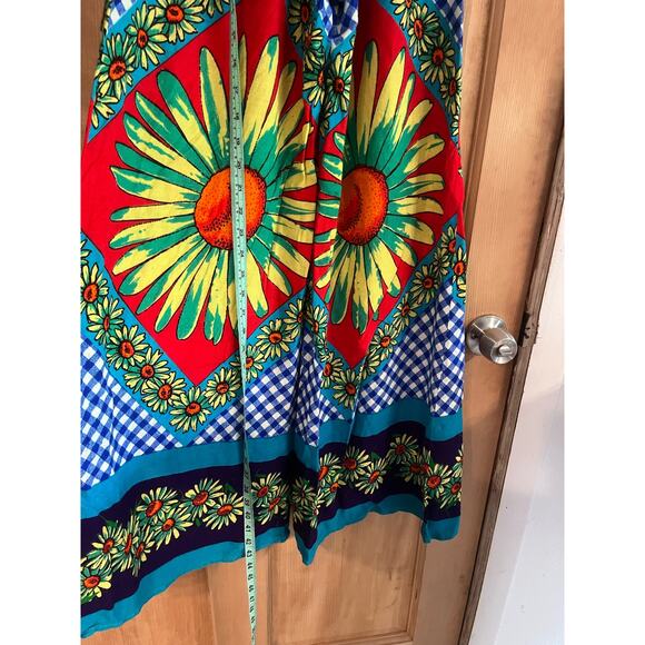 Vintage 1960’s flare flower pants size small with blue checkers - Picture 12 of 12